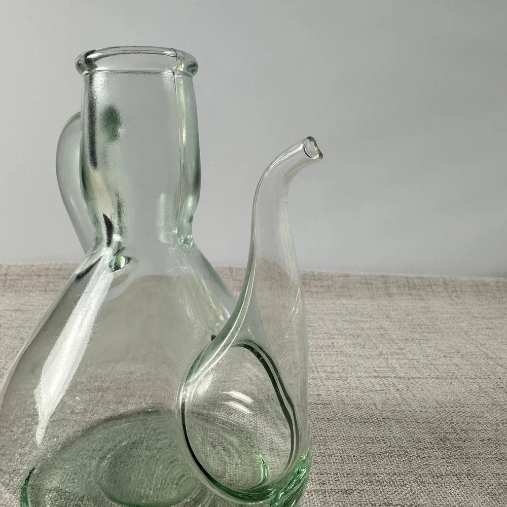 Vintage Green Glass Long Spout Cruet | Hand Blown Pitcher | Sculptural Glass
